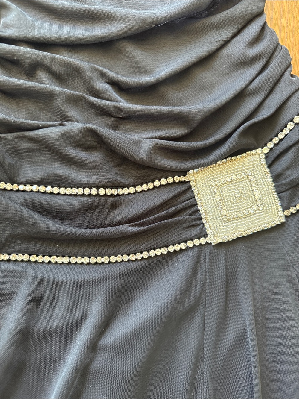 Strapless Black Chiffon Handkerchief Hem Dress - Picture 3 of 6